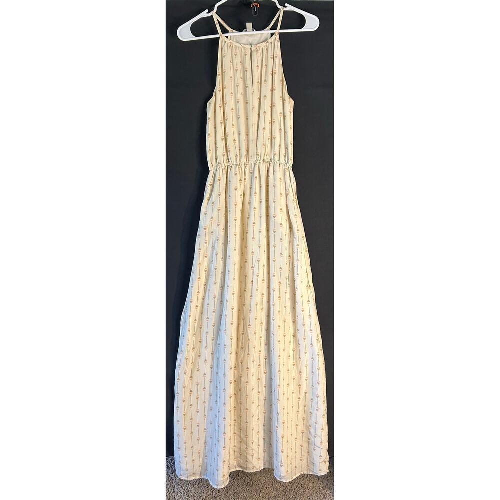Lucky Brand Maxi Dress XS Cream Boho Geometric Sleeveless Flowy